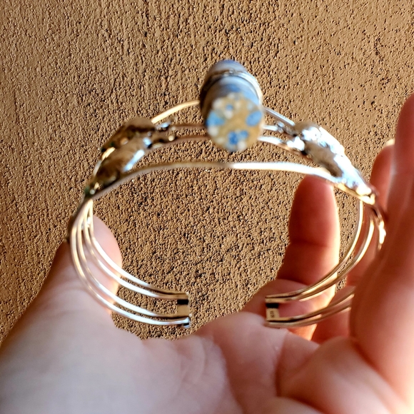 New Unique Cylinder Shaped Mosaic Jasper 925 Silver Bracelet. - Picture 10 of 12